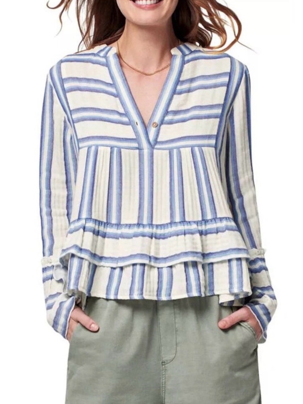 NWOT Faherty Vida Baja Stripes Cotton Ruffle Top 💯% Organic Cotton